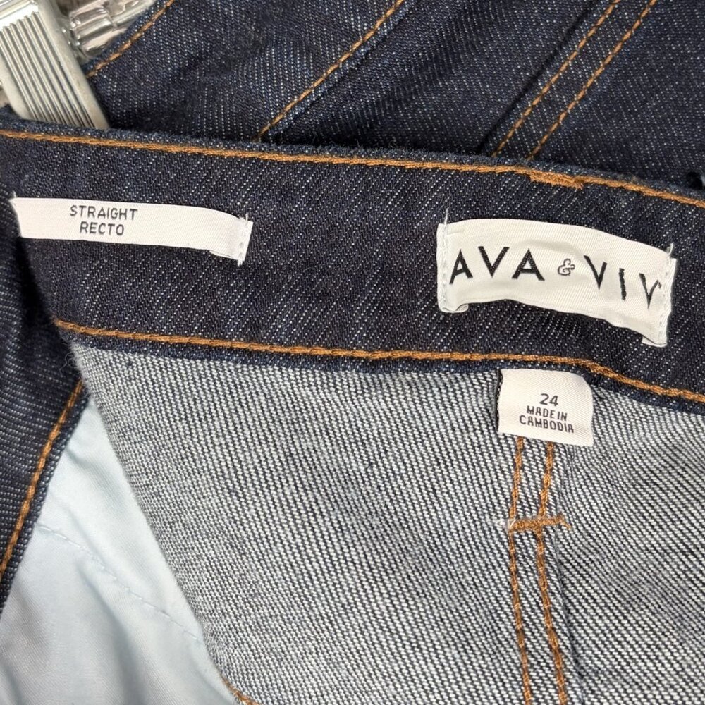 Ava & Viv High-Rise Straight Hip & Thigh Jeans Women's 24 Plus Blue Dark Casual - Picture 3 of 9